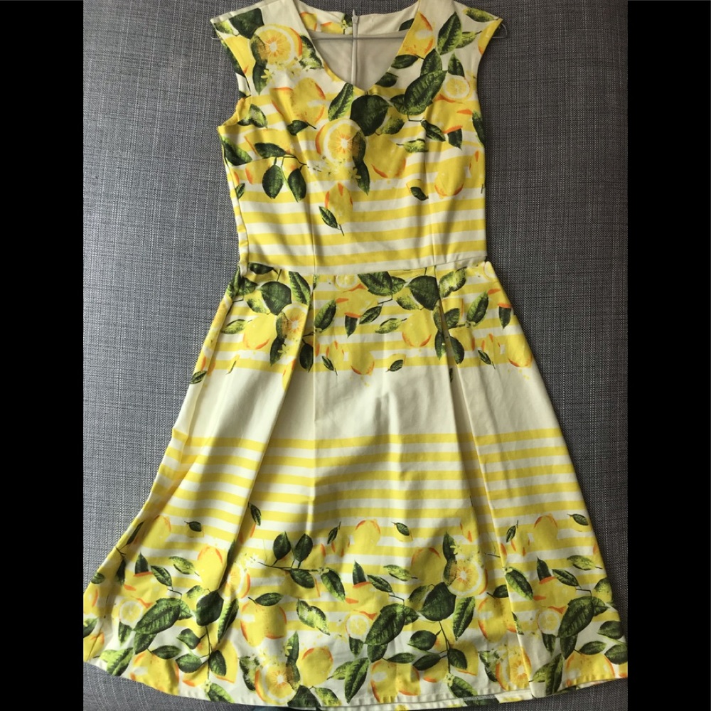 Summer Party midi dress yellow lemons